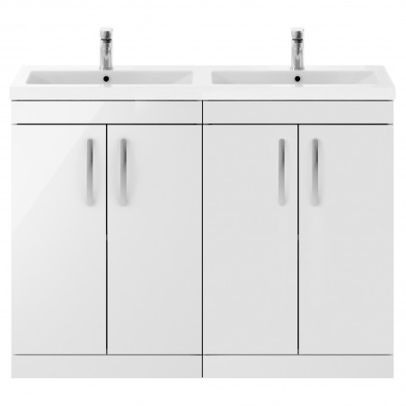 Athena 1200mm Freestanding 4 Door Cabinet With Double Ceramic Basin - Gloss White