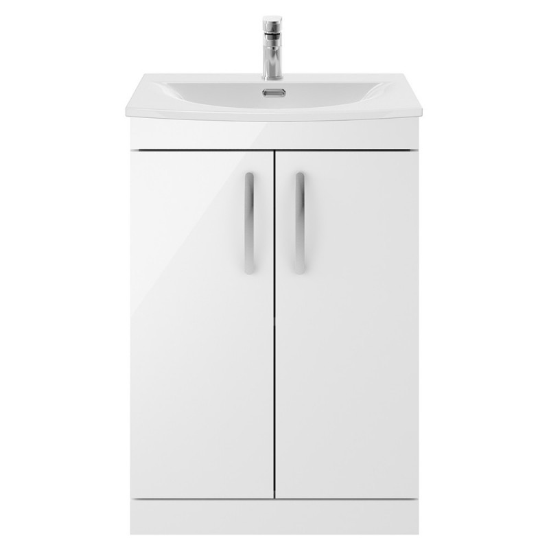 Athena 600mm Freestanding Vanity With Curved Basin - Gloss White Athena 600mm Freestanding Vanity With Curved Basin - Gloss White
