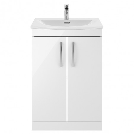 Athena 600mm Freestanding Vanity With Curved Basin - Gloss White