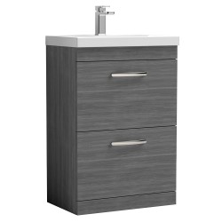 Athena 600mm Freestanding Cabinet & Mid-Edge Basin - Anthracite Woodgrain