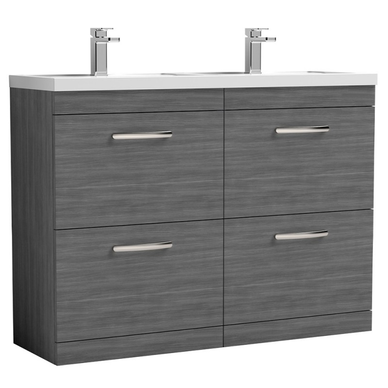 Athena 1200mm Freestanding Cabinet & Twin Polymarble Basin - Anthracite Woodgrain Athena 1200mm Freestanding Cabinet & Twin Polymarble Basin - Anthracite Woodgrain