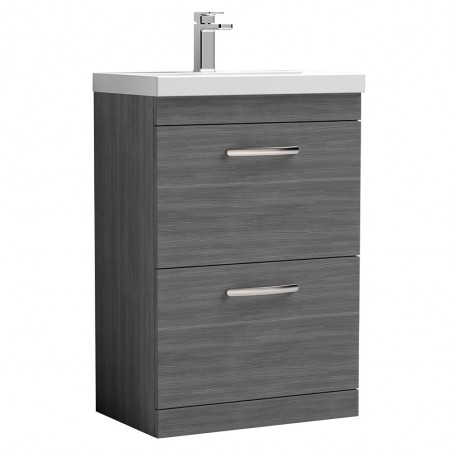 Athena 600mm Freestanding Vanity With Thin-Edge Basin 2 Drawers - Anthracite Woodgrain