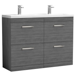 Athena 1200mm 4 Drawer Freestanding Cabinet With Double Ceramic Basin - Anthracite Woodgrain