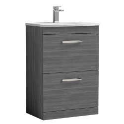 Athena 600mm Freestanding Vanity With Curved Basin - Anthracite Woodgrain