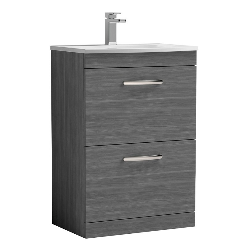 Athena 600mm Freestanding Vanity With Curved Basin - Anthracite Woodgrain Athena 600mm Freestanding Vanity With Curved Basin - Anthracite Woodgrain