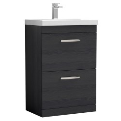 Athena 600mm Freestanding Cabinet & Mid-Edge Basin - Charcoal Black Woodgrain