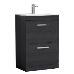 Athena 600mm Freestanding Cabinet & Minimalist Basin - Charcoal Black Woodgrain