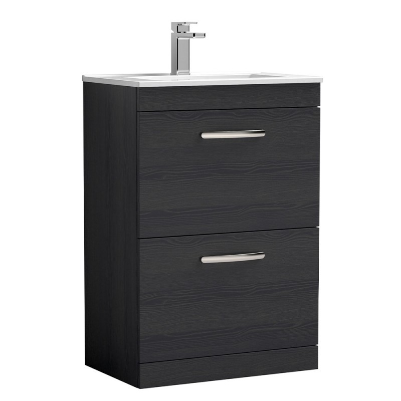 Athena 600mm Freestanding Cabinet & Minimalist Basin - Charcoal Black Woodgrain Athena 600mm Freestanding Cabinet & Minimalist Basin - Charcoal Black Woodgrain