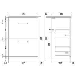 Athena 600mm Freestanding Cabinet & Minimalist Basin - Charcoal Black Woodgrain - Technical Drawing