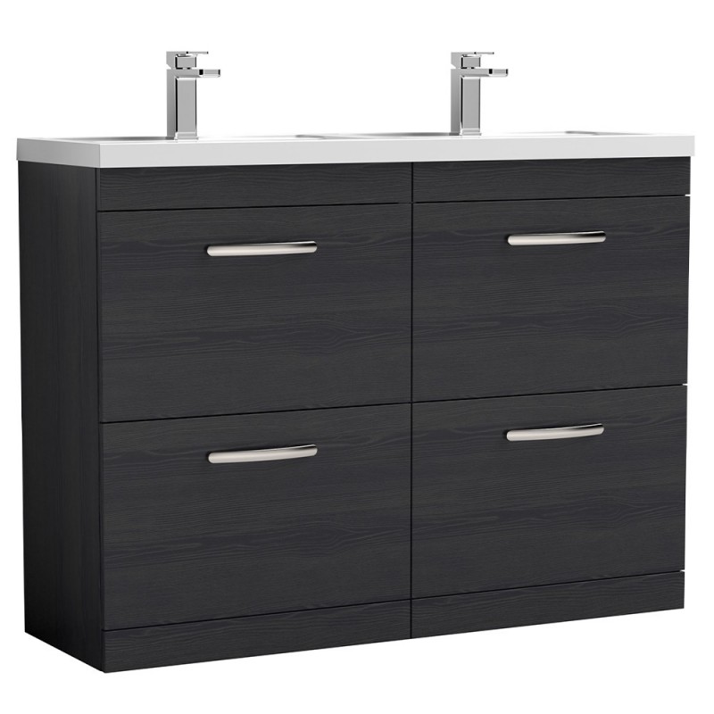 Athena 1200mm Freestanding Cabinet & Twin Polymarble Basin - Charcoal Black Woodgrain Athena 1200mm Freestanding Cabinet & Twin Polymarble Basin - Charcoal Black Woodgrain