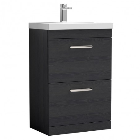 Athena 600mm Freestanding Vanity With Thin-Edge Basin 2 Drawers - Charcoal Black Woodgrain