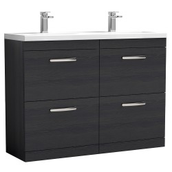 Athena 1200mm 4 Drawer Freestanding Cabinet With Double Ceramic Basin - Charcoal Black Woodgrain
