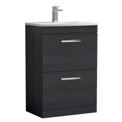 Athena 600mm Freestanding Vanity With Curved Basin - Charcoal Black Woodgrain