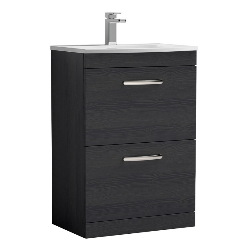 Athena 600mm Freestanding Vanity With Curved Basin - Charcoal Black Woodgrain Athena 600mm Freestanding Vanity With Curved Basin - Charcoal Black Woodgrain