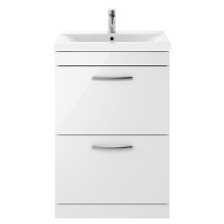Athena 600mm Freestanding Cabinet & Mid-Edge Basin - Gloss White