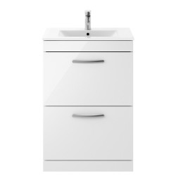 Athena 600mm Freestanding Cabinet & Minimalist Basin - Gloss White