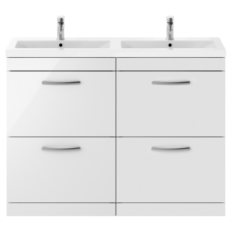 Athena 1200mm Freestanding 4 Drawer Cabinet With Double Ceramic Basin - Gloss White Athena 1200mm Freestanding 4 Drawer Cabinet With Double Ceramic Basin - Gloss White