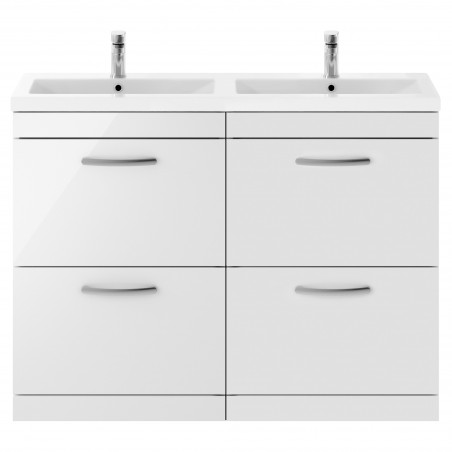 Athena 1200mm Freestanding 4 Drawer Cabinet With Double Ceramic Basin - Gloss White