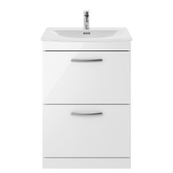 Athena 600mm Freestanding Vanity With Curved Basin - Gloss White