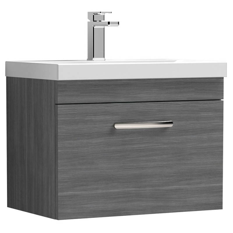 Athena 600mm Wall Hung Cabinet & Mid-Edge Basin - Anthracite Woodgrain Athena 600mm Wall Hung Cabinet & Mid-Edge Basin - Anthracite Woodgrain