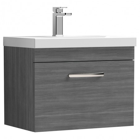 Athena 600mm Wall Hung Cabinet & Mid-Edge Basin - Anthracite Woodgrain