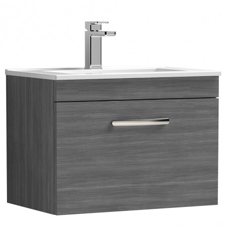 Athena 600mm Wall Hung Cabinet & Minimalist Basin - Anthracite Woodgrain