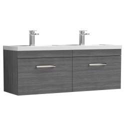 Athena 1200mm Wall Hung Cabinet & Twin Polymarble Basin - Anthracite Woodgrain