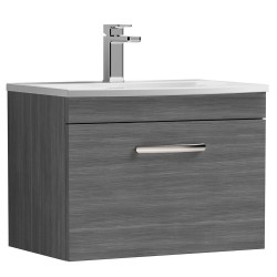 Athena 600mm Wall Hung Vanity With Curved Basin - Anthracite Woodgrain