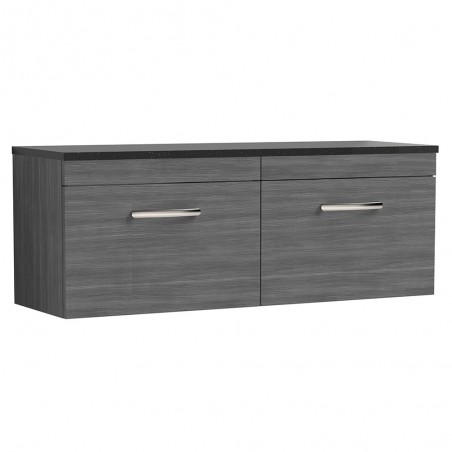 Athena 1200mm Wall Hung 2 Drawer Unit & Laminate Worktop - Anthracite Woodgrain/Sparkle Black