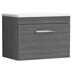 Athena 600mm Single Drawer Wall Hung Vanity With Sparkling White Worktop - Anthracite Woodgrain