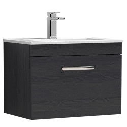 Athena 600mm Wall Hung Cabinet & Minimalist Basin - Charcoal Black Woodgrain