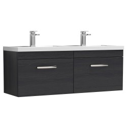 Athena 1200mm Wall Hung Cabinet & Twin Polymarble Basin - Charcoal Black Woodgrain