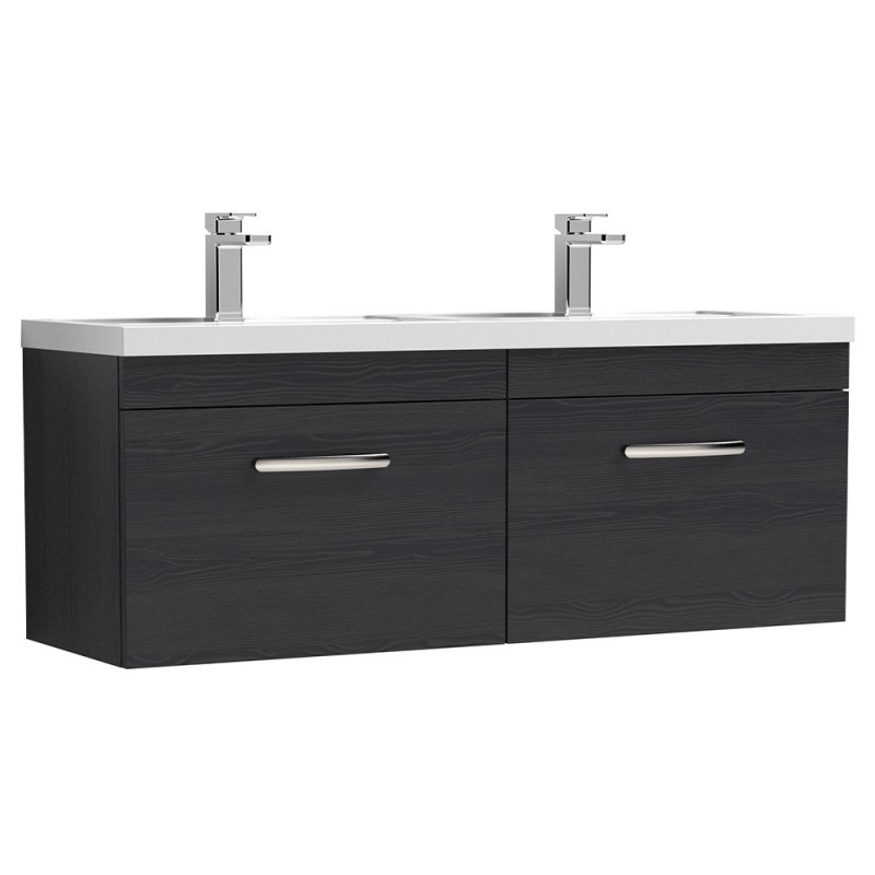Athena 1200mm Wall Hung Cabinet & Twin Polymarble Basin - Charcoal Black Woodgrain Athena 1200mm Wall Hung Cabinet & Twin Polymarble Basin - Charcoal Black Woodgrain