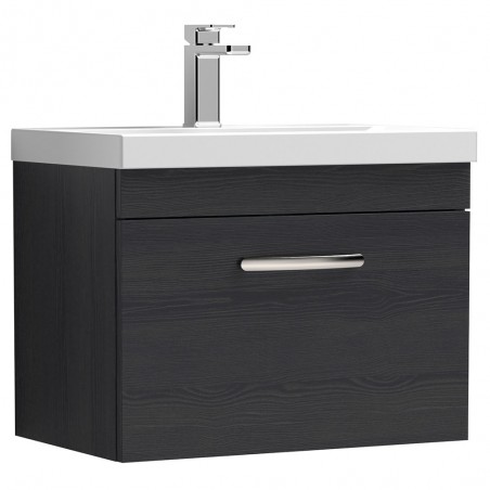 Athena 600mm Wall Hung Vanity & Thin-Edge Basin - Charcoal Black Woodgrain