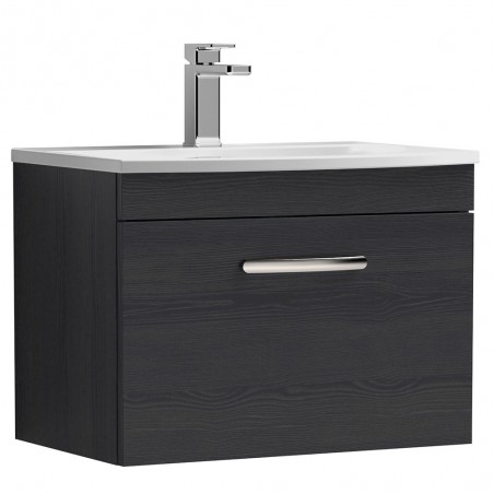 Athena 600mm Wall Hung Vanity With Curved Basin - Charcoal Black Woodgrain