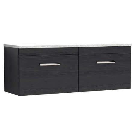 Athena 1200mm Wall Hung 2 Drawer Unit & Laminate Worktop - Charcoal Black Woodgrain/Sparkle White