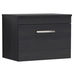 Athena 600mm Wall Hung Cabinet & Worktop - Charcoal Black Woodgrain
