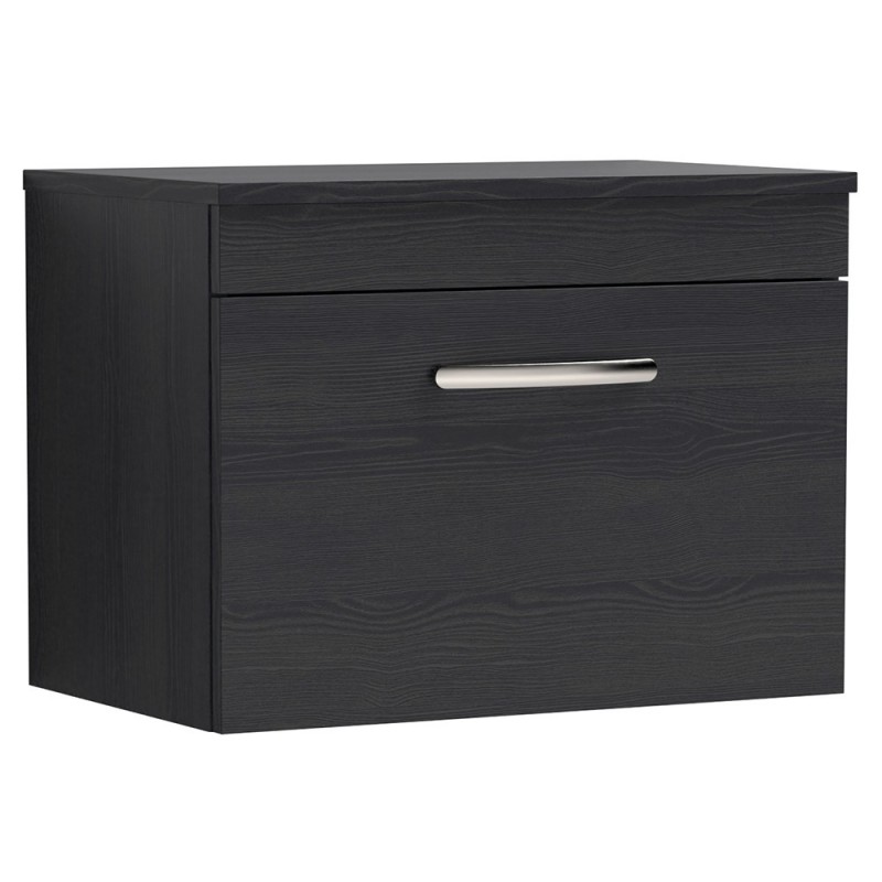 Athena 600mm Wall Hung Cabinet & Worktop - Charcoal Black Woodgrain Athena 600mm Wall Hung Cabinet & Worktop - Charcoal Black Woodgrain