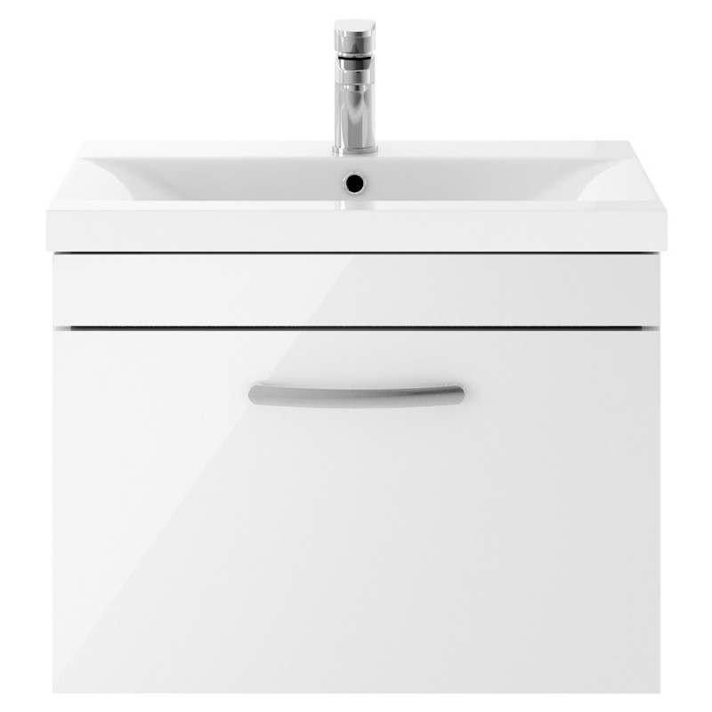 Athena 600mm Wall Hung Cabinet & Mid-Edge Basin - Gloss White