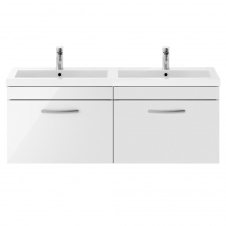 Athena 1200mm Wall Hung Cabinet & Twin Polymarble Basin - Gloss White