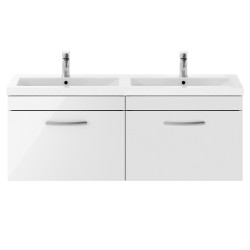 Athena 1200mm Wall Hung 2 Drawer Cabinet With Double Ceramic Basin - Gloss White