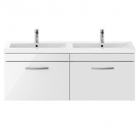 Athena 1200mm Wall Hung 2 Drawer Cabinet With Double Ceramic Basin - Gloss White