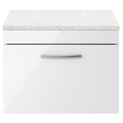 Athena 600mm Single Drawer Wall Hung Vanity With Sparkling White Worktop - Gloss White