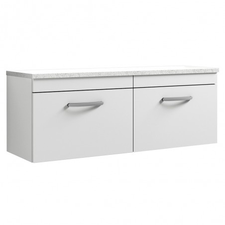 Athena 1200mm Wall Hung 2 Drawer Unit & Laminate Worktop - Gloss White/Sparkle White