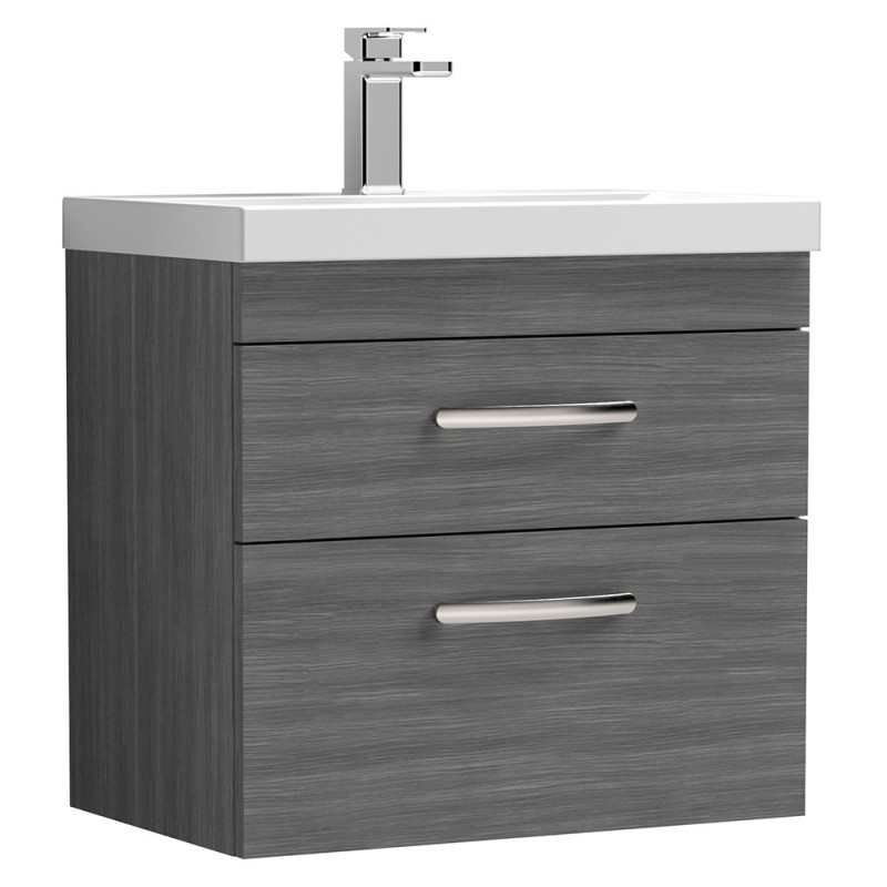 Athena 600mm Wall Hung Cabinet & Mid-Edge Basin - Anthracite Woodgrain Athena 600mm Wall Hung Cabinet & Mid-Edge Basin - Anthracite Woodgrain