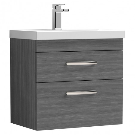 Athena 600mm Wall Hung Cabinet & Mid-Edge Basin - Anthracite Woodgrain