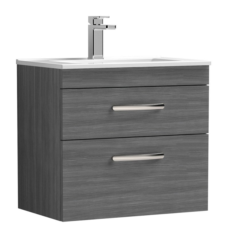 Athena 600mm Wall Hung Cabinet & Minimalist Basin - Anthracite Woodgrain Athena 600mm Wall Hung Cabinet & Minimalist Basin - Anthracite Woodgrain