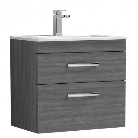 Athena 600mm Wall Hung Cabinet & Minimalist Basin - Anthracite Woodgrain