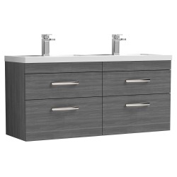 Athena 1200mm Wall Hung Cabinet & Twin Polymarble Basin - Anthracite Woodgrain