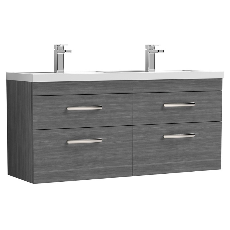 Athena 1200mm Wall Hung Cabinet & Twin Polymarble Basin - Anthracite Woodgrain Athena 1200mm Wall Hung Cabinet & Twin Polymarble Basin - Anthracite Woodgrain